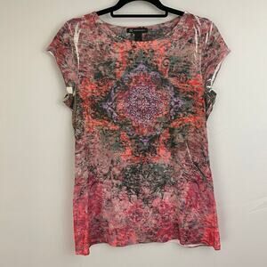 INC International Concepts Women's Red Print Top XL, Graphic Design, Made in USA